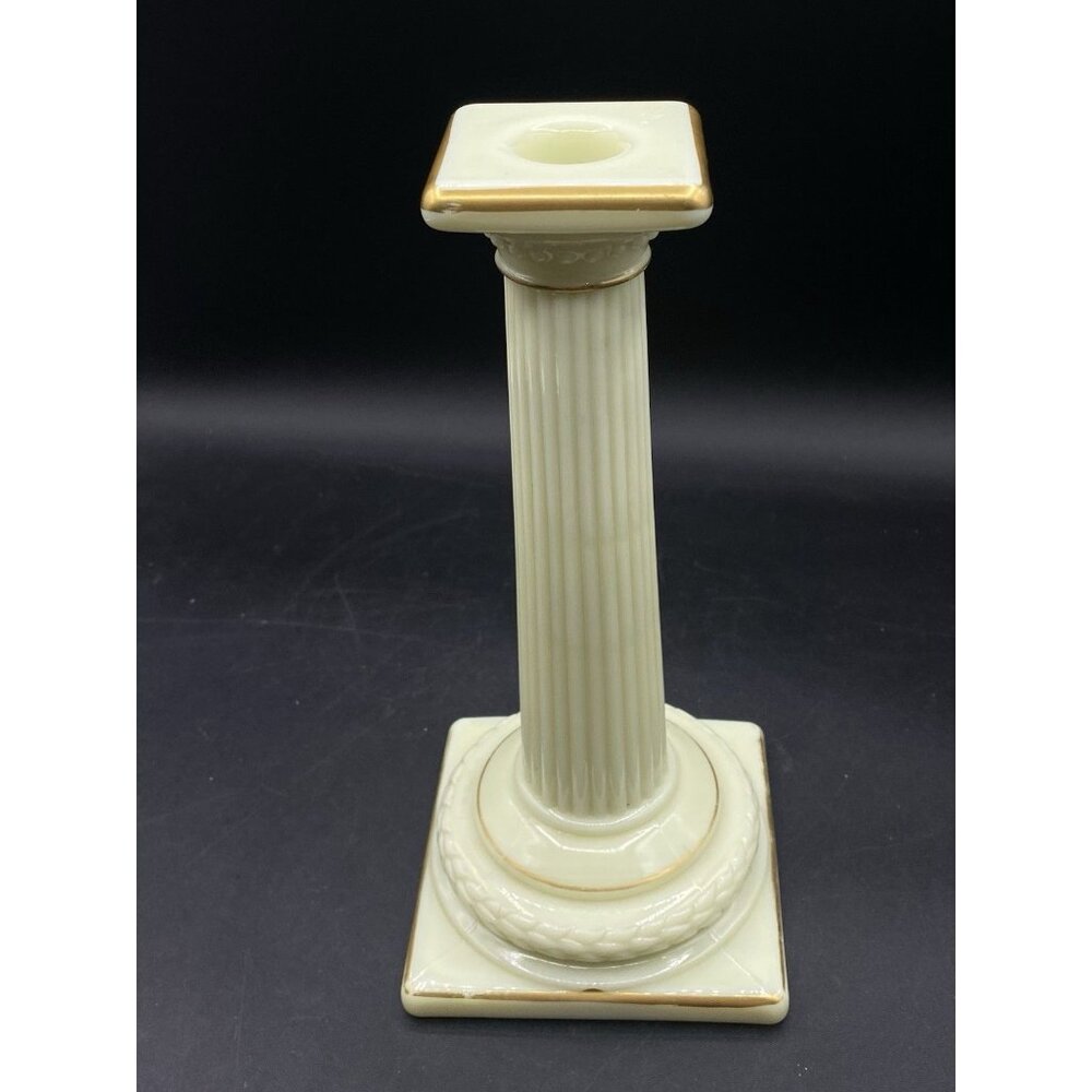 Cambridge Glass 9.5" Doric Column Candlestick Ivory Uranium Glows No. 65 Single - Picture 3 of 16